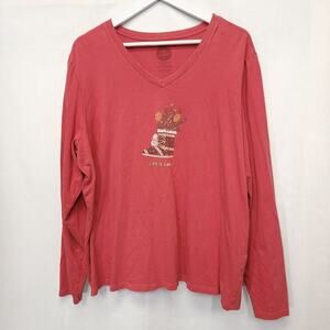 Life Is Good Womens Size 3xl Long Sleeve Shirt Holiday Bootie Red Crusher Tee​​